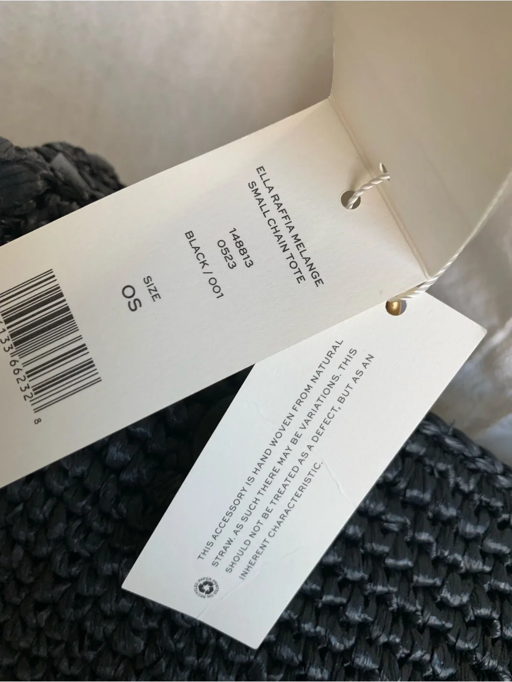 NEW Tory Burch Ella Melange Chain Strap Black Raffia Small Tote Bag